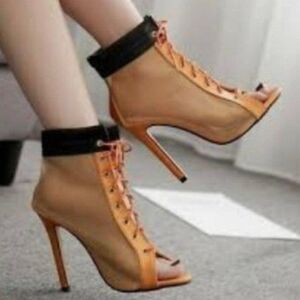 Fashion Womens Peep Toe Stiletto High Heels Casual Hollow Out Lace Up Shoes Sexy